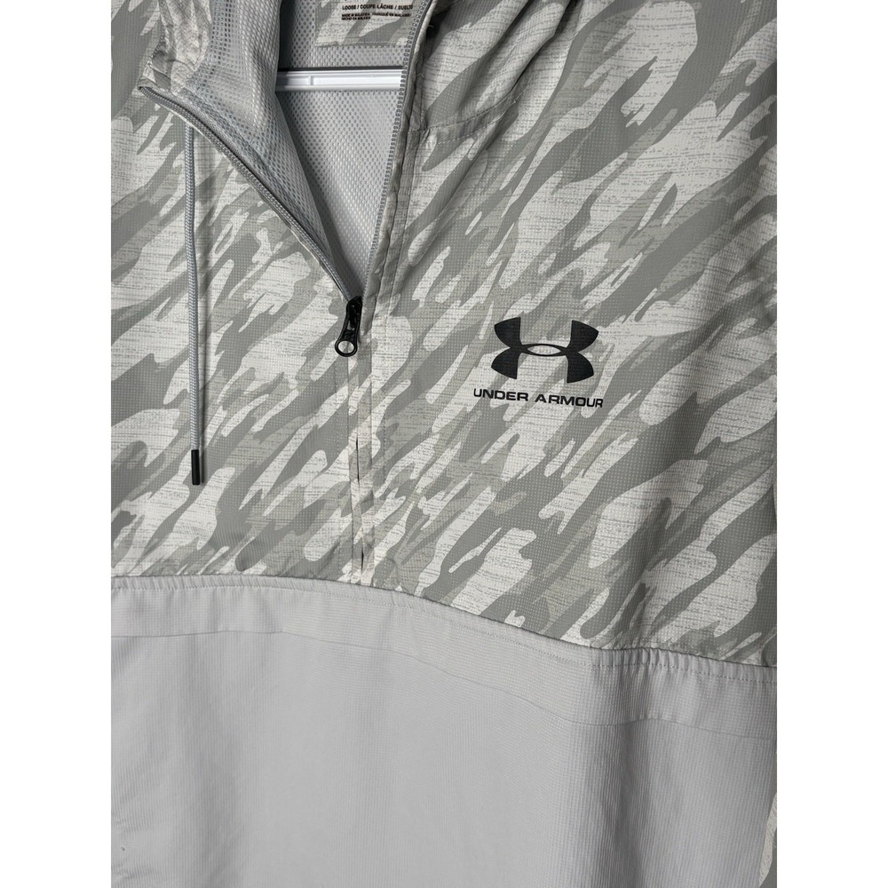Under Armour Jacket Men's Large Quarter Zip Lightweight With Hood Half Gray Camo - Picture 3 of 10